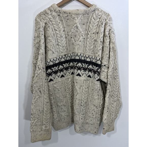 LL Bean Irish Wool Fair Isle Grandpa Heritage Sweater L Cabincore Fisherman Knit - Picture 11 of 16